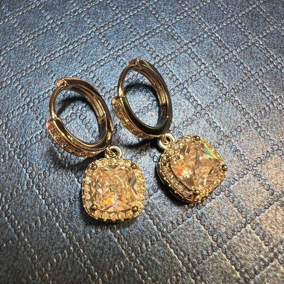 🌟 Gold filled Diamond Hoop Drop Earrings - Picture 5 of 5